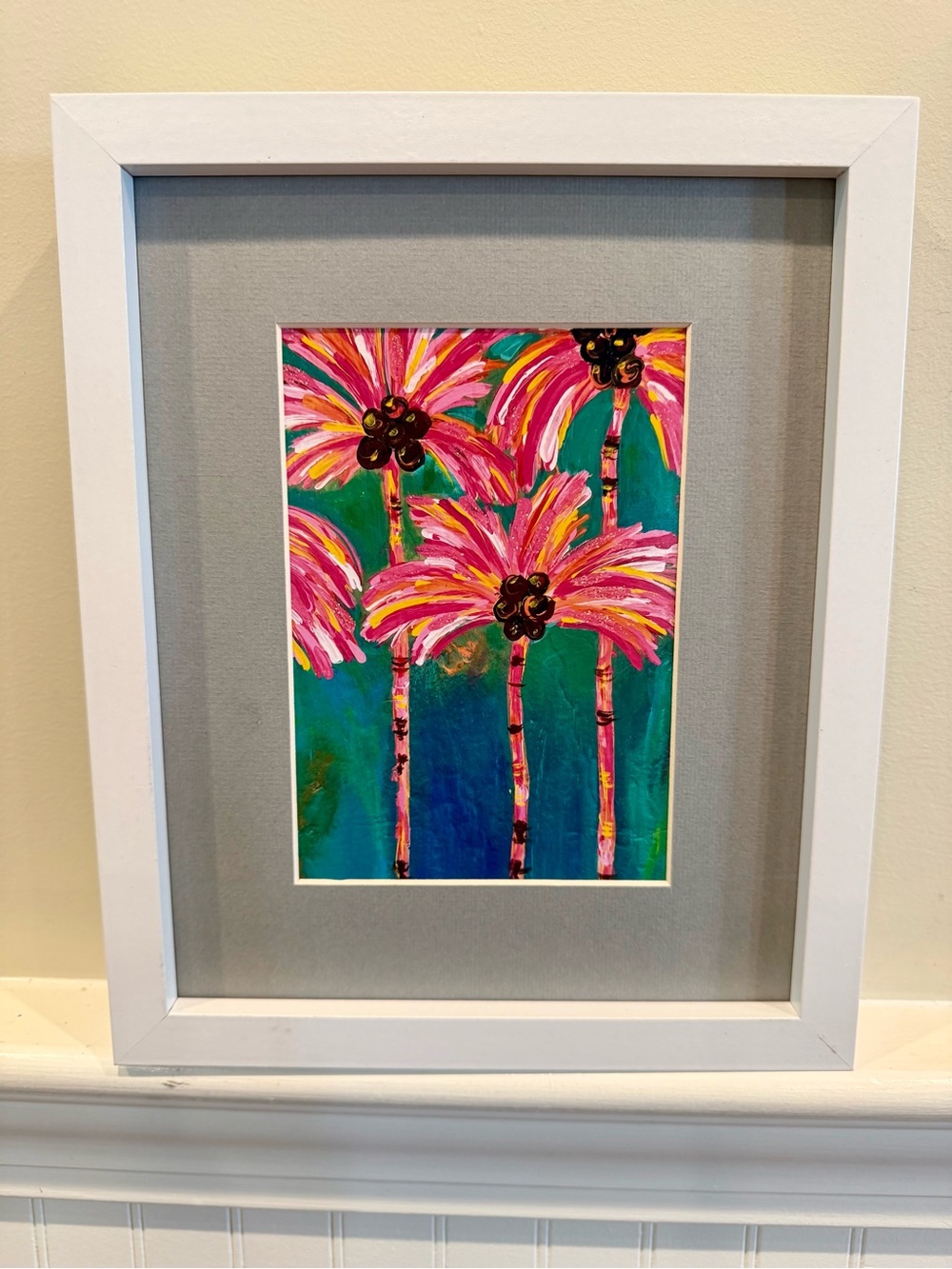 Hand-Painted Pink Floral Palm Art Print by